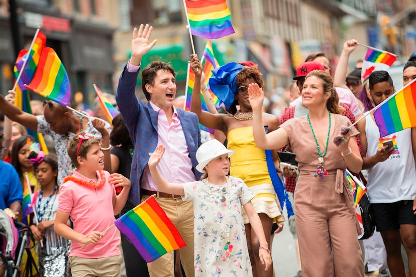 Canadian Prime Minister Justin Trudeau and his family march in a Pride celebration