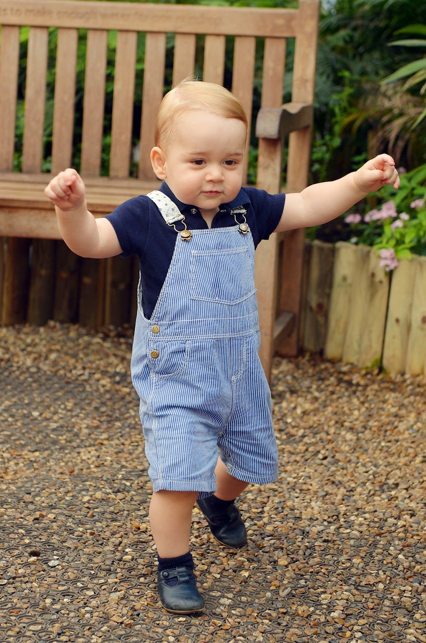 Prince George also has blue and white overalls