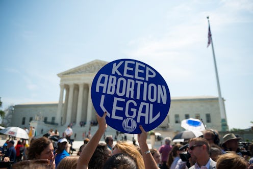 A button reading "keep abortion legal" in front of the Supreme Court. SCOTUS decided on June Medical...