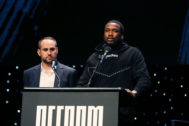 Meek Mill speaks at an event for the Reform Alliance.