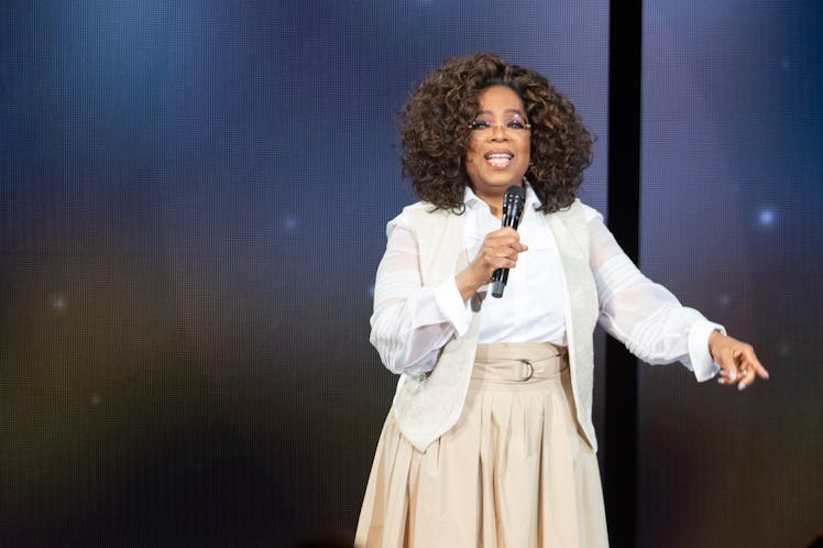 Oprah Winfrey speaks at a live event.