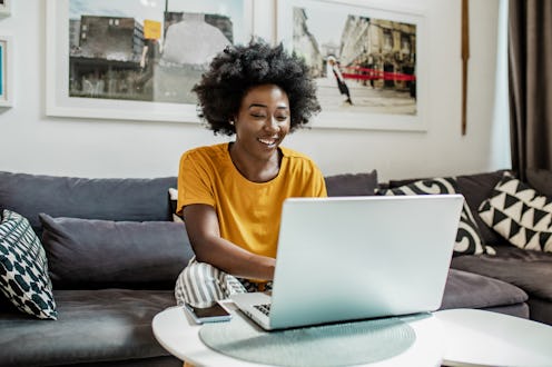 woman, working, typing