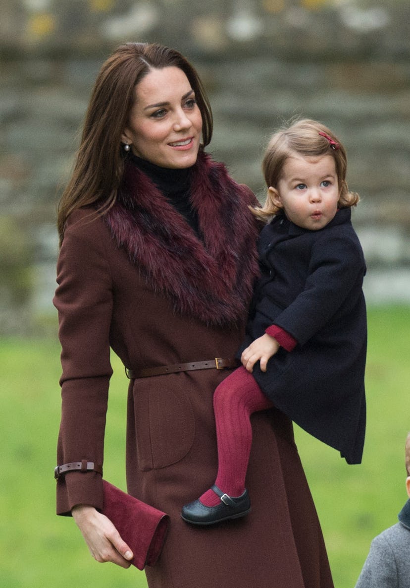 Middleton and Charlotte wear shades of maroon