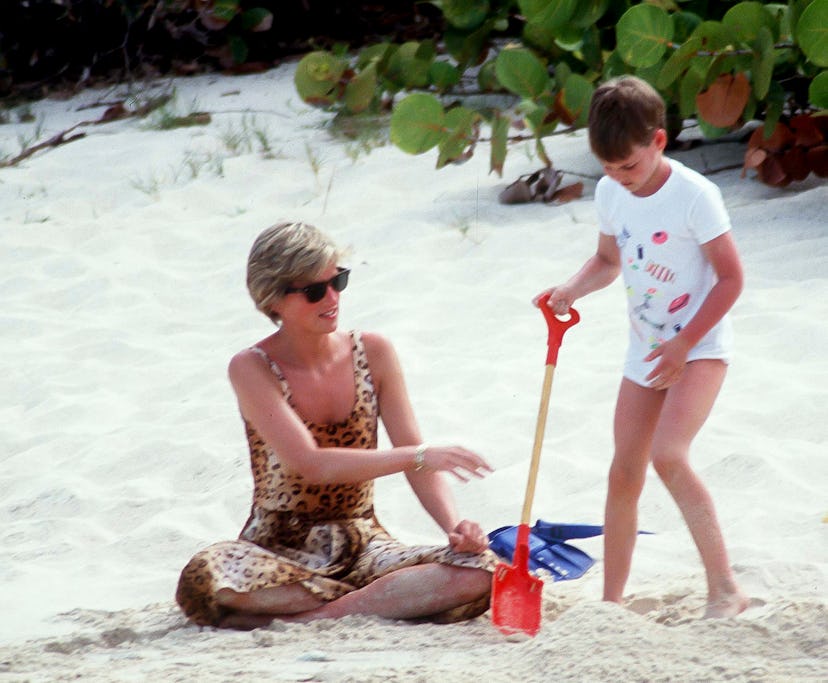 Princess Diana played in the sand with Prince William.