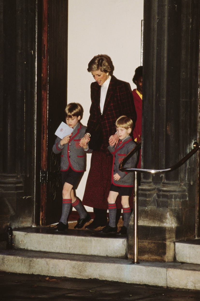 WIlliam and Harry walk with mom Princess Diana 