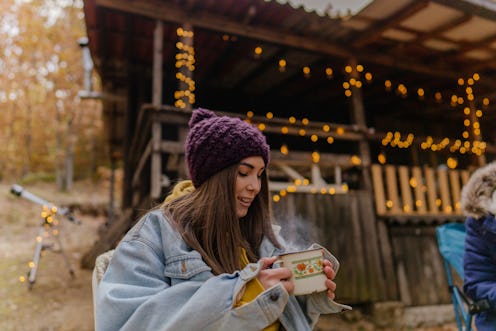 woman, cabin, vacation