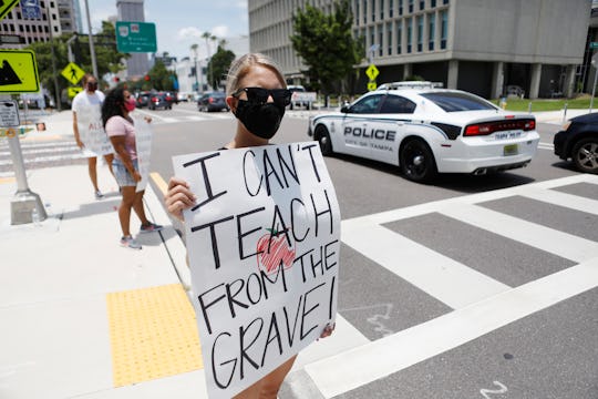 Teachers are protesting schools reopening during the coronavirus pandemic.