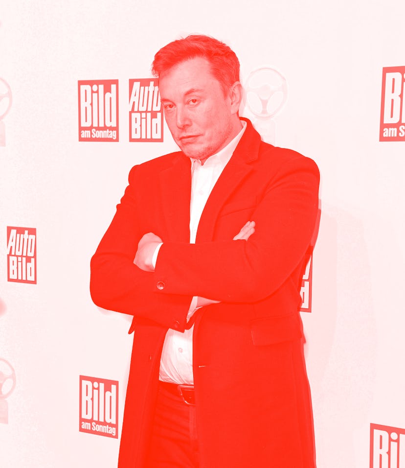 Elon Musk with his arms crossed and his eyebrow raised.