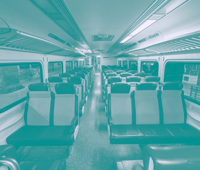 The interior of an empty MTA train carriage.