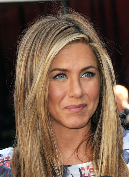 Aniston has tested out colorful eyeliner and lipstick at the same time.