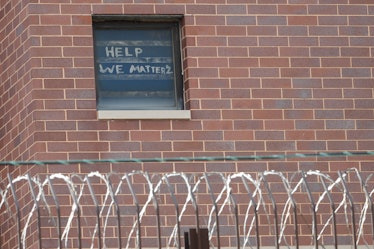 A message on the window of Cook County jail in Chicago, a coronavirus hotspot.