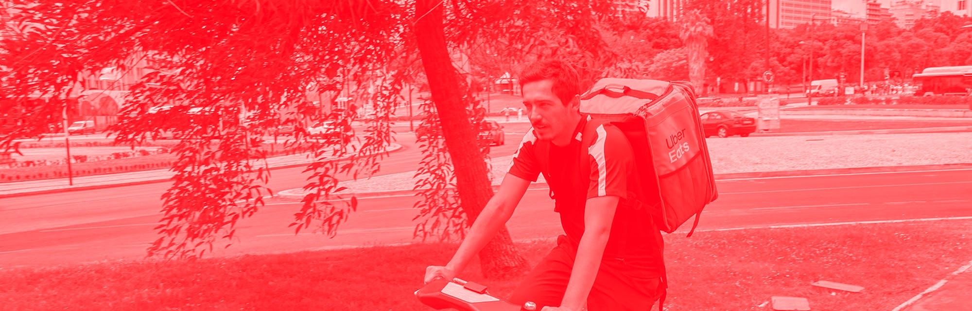 Uber Eats delivery on a bike.