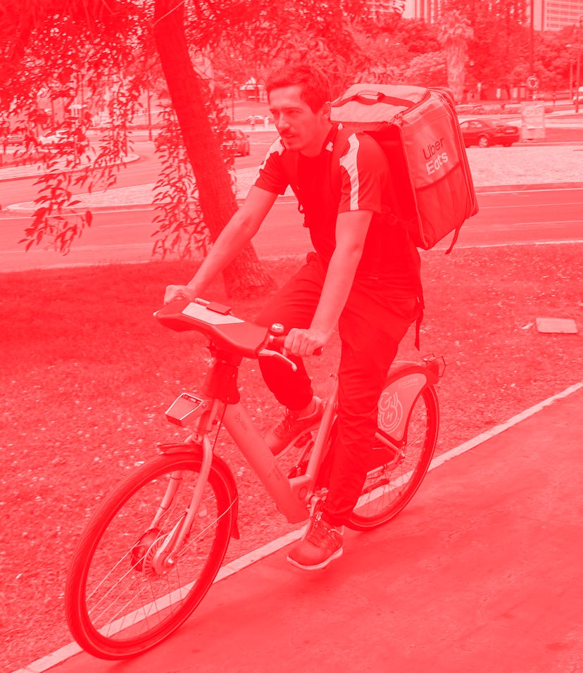 Uber Eats delivery on a bike.