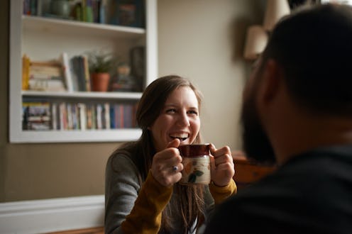 woman, smiling, conversation
