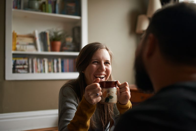 woman, smiling, conversation 