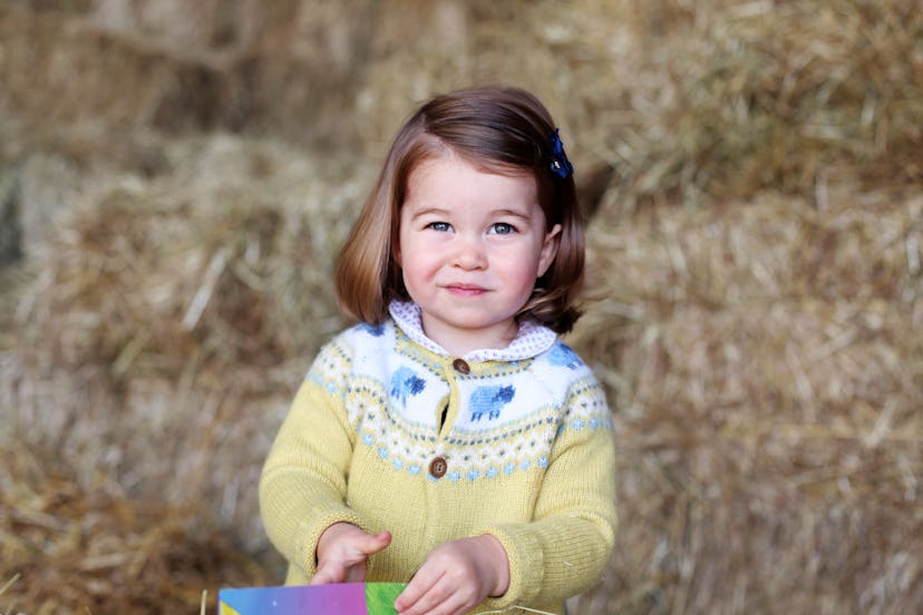 Princess charlotte in buttercup yellow cardican on her 2nd birthday 