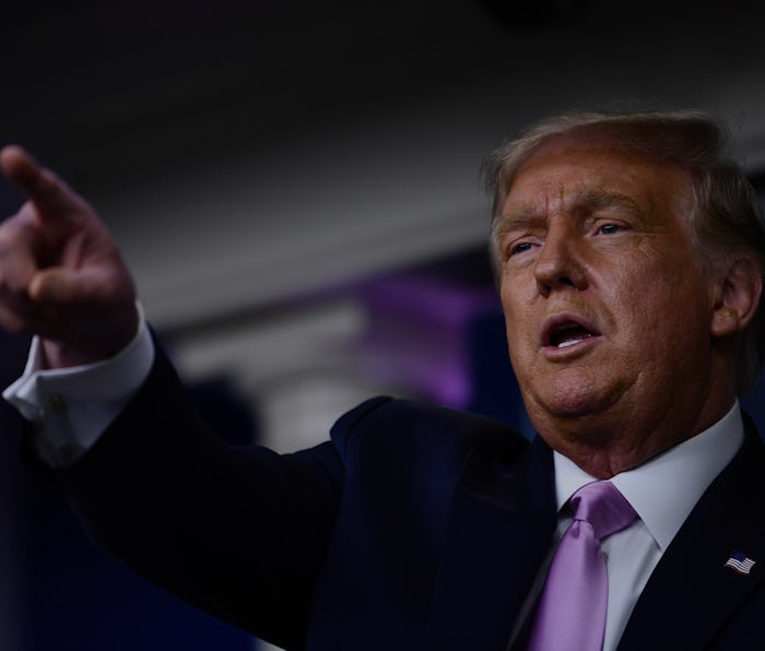 Donald Trump points into the distance.