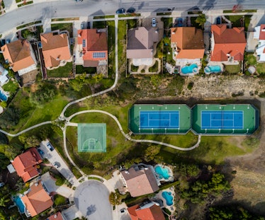 Green space in Los Angeles, seen here from a bird's eye view, is often dependent on financial and ra...