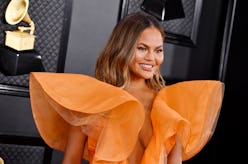 Chrissy Teigen's gold hair pin is a $360 Balmain accessory
