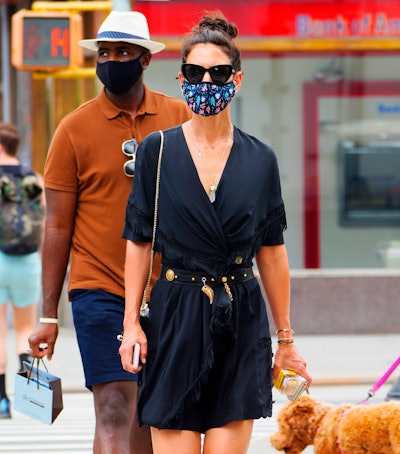 Katie Holmes wearing Prada sunglasses while out in New York City.