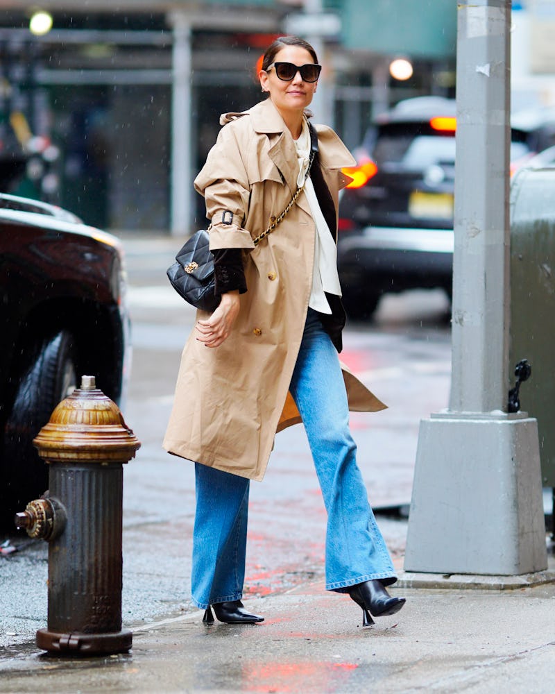 Katie Holmes wearing Chanel bag while out in New York City.