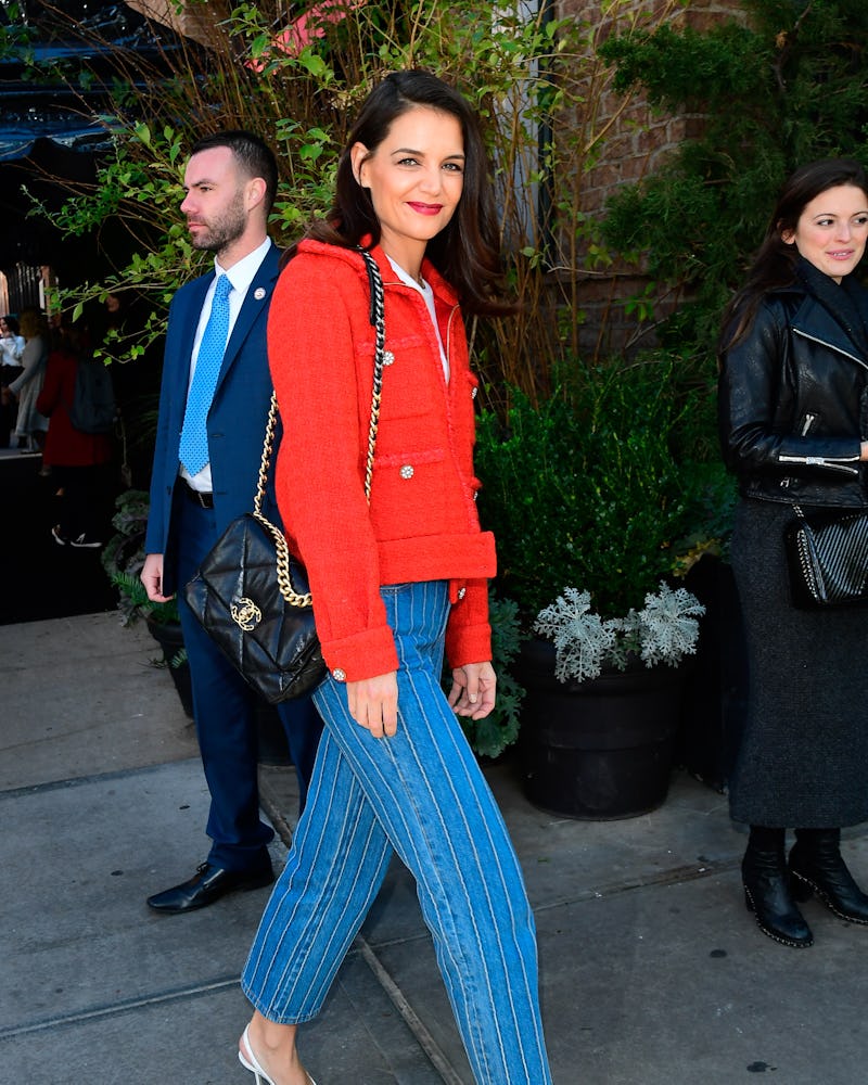 Katie Holmes wearing Chanel bag while out in New York City.
