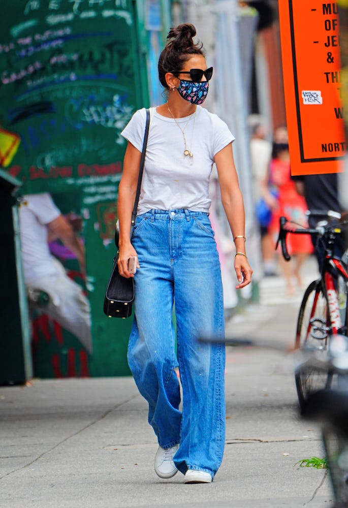Katie Holmes wore jeans and a white t-shirt while out in New York City.