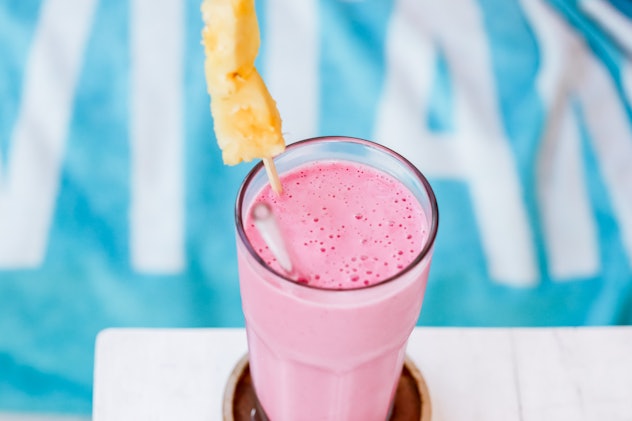 pink smoothie as an after-school snack
