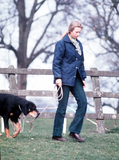 70s denim: Princess Anne wearing quilted jacket with bootcut jeans in the 1970s.
