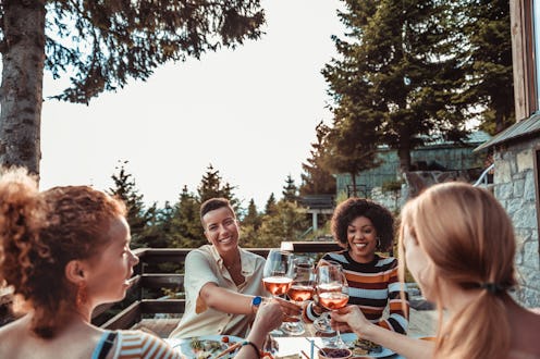 friends, cheers, food, outdoors