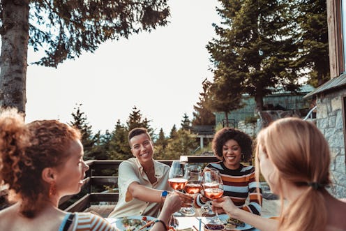 friends, cheers, food, outdoors