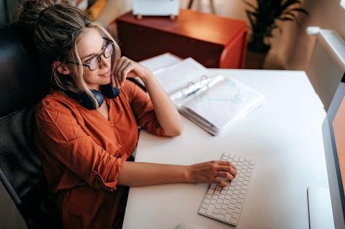 woman, working, computer