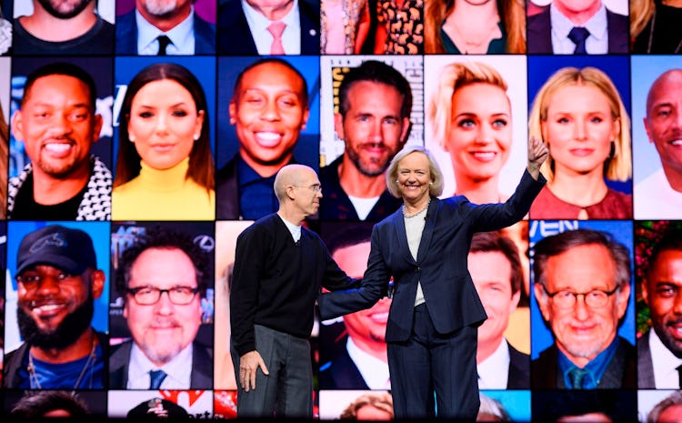 Jeffery Katzenberg and Meg Whitman at the Quibi launch announcement.