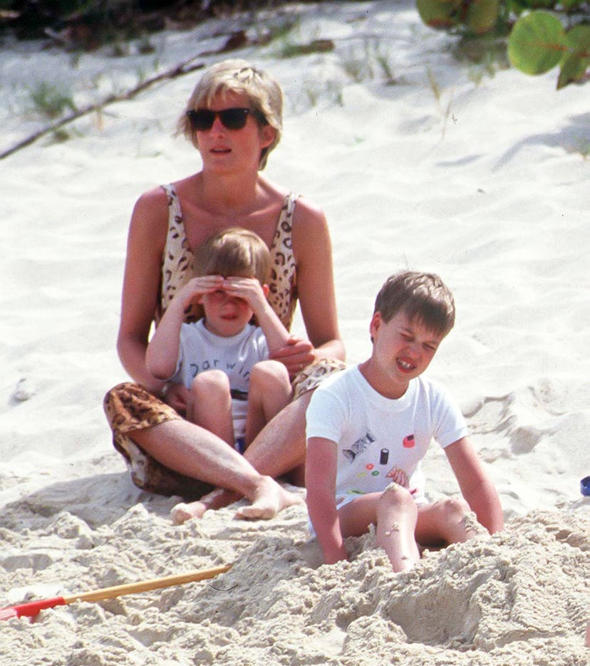 Princess Diana keeps Prince Harry on her lap on holiday.