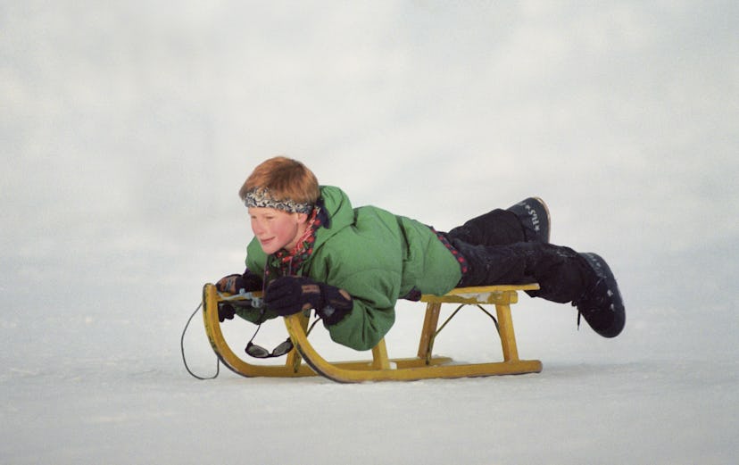 Prince Harry sledding.