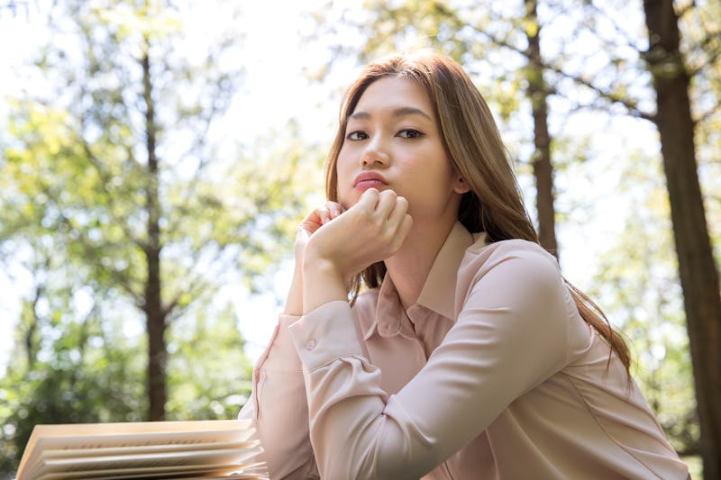 annoyed, woman, outdoors