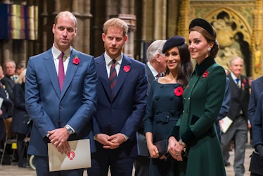 Prince William, Prince Harry, Meghan Markle, and Kate Middleton attend a royal event.