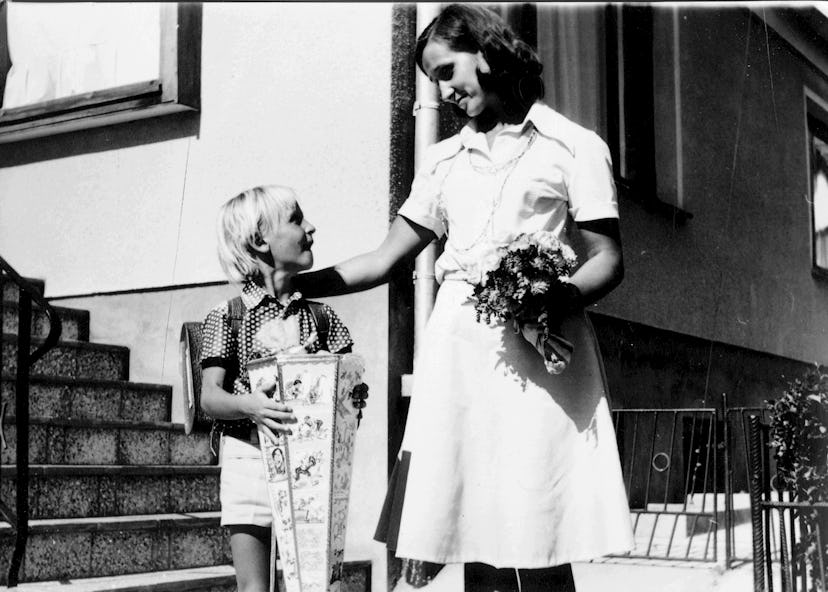 This vintage back to school photo shows a German student starting elementary school. 