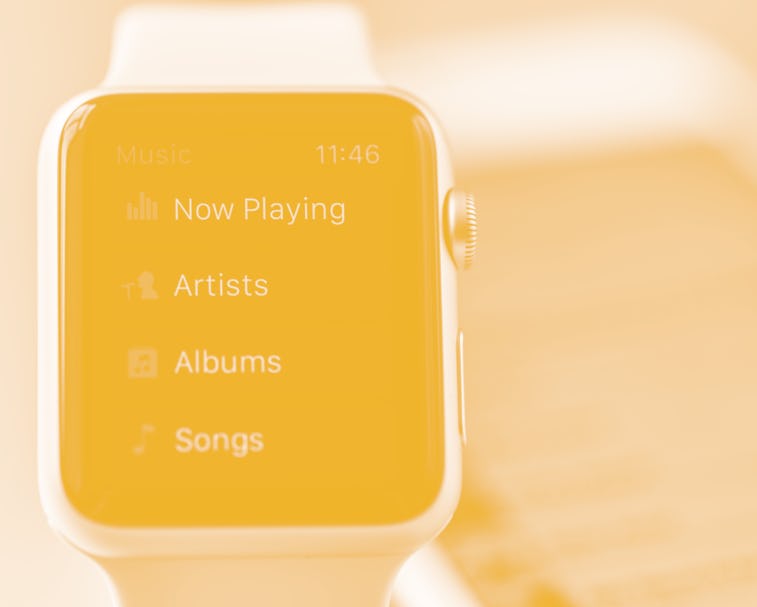 Apple Watch displaying music playback controls.