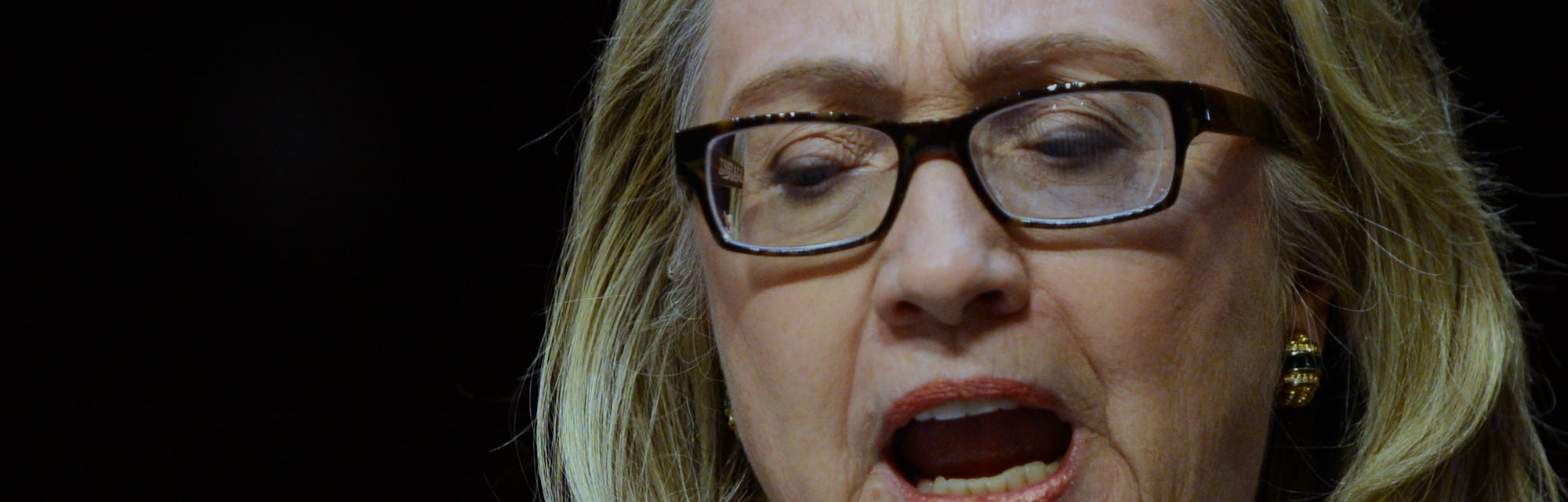 Former Democratic presidential nominee Hillary Clinton can be seen delivering a prepared statement i...