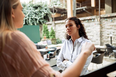 women, conversation, work