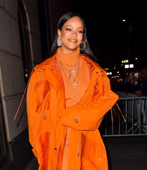 Rihanna's makeup artist recently created a bright blue look that matched her outfit.