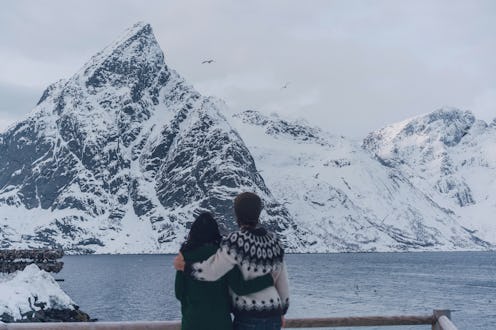 snow, mountains, couple, winter