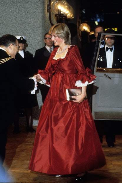 Princess Diana's maternity style included formal gowns. 