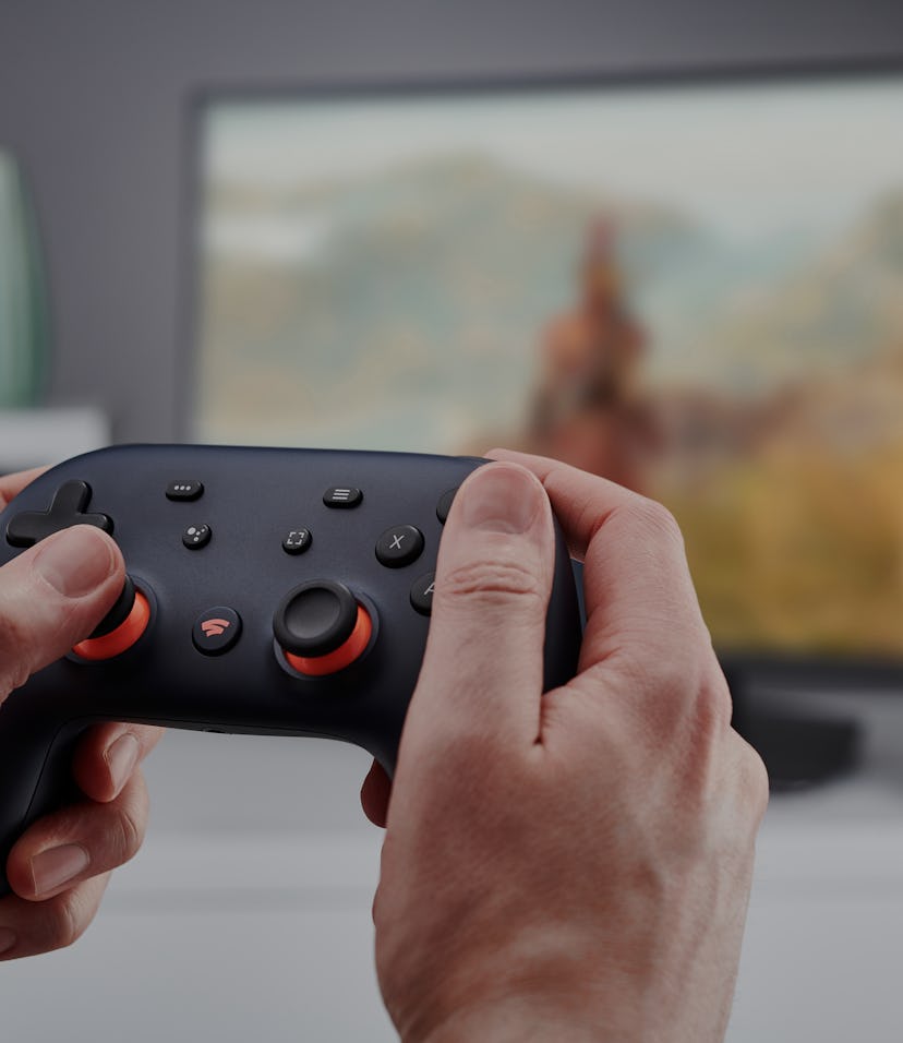 Someone playing Google Stadia.