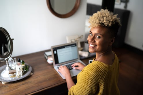 woman, typing, working