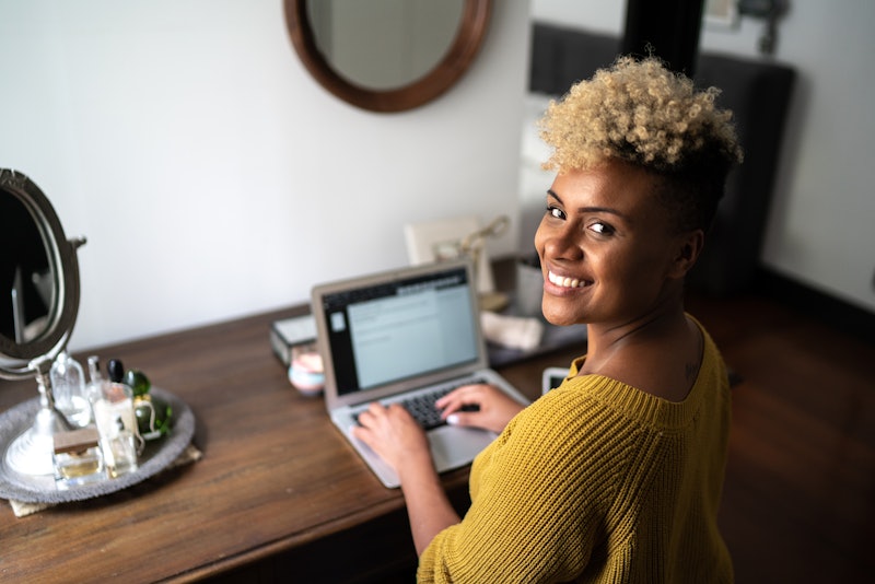 woman, typing, working