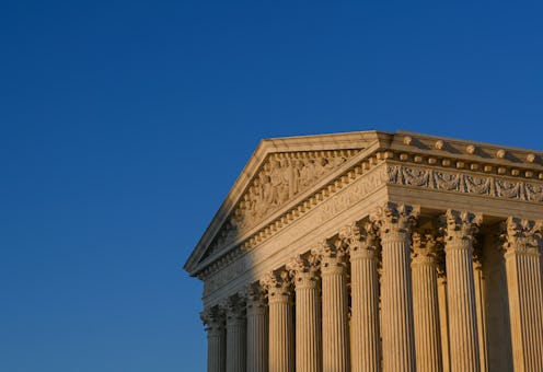 A perspective view of the Supreme Court. January 2021 shows 4 major reproductive rights cases going ...