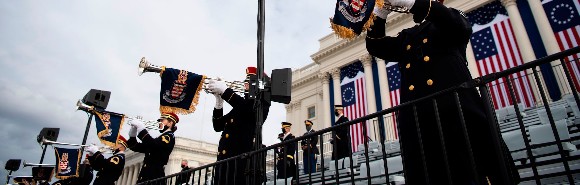 Members of the Pershings Own band practice performing during a dress rehearsal for the 59th inaugura...