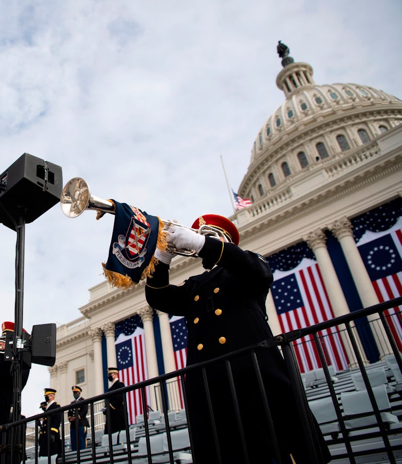 Members of the Pershings Own band practice performing during a dress rehearsal for the 59th inaugura...